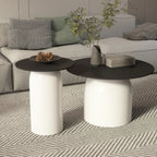 Table basse ronde minimaliste blanche avec plateau en pierre