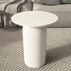 Table basse ronde minimaliste blanche avec plateau en pierre