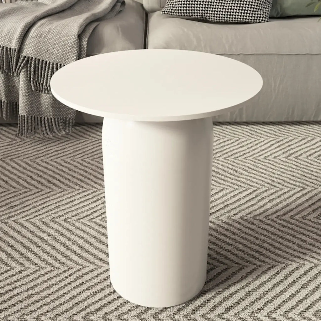 Table basse ronde minimaliste blanche avec plateau en pierre