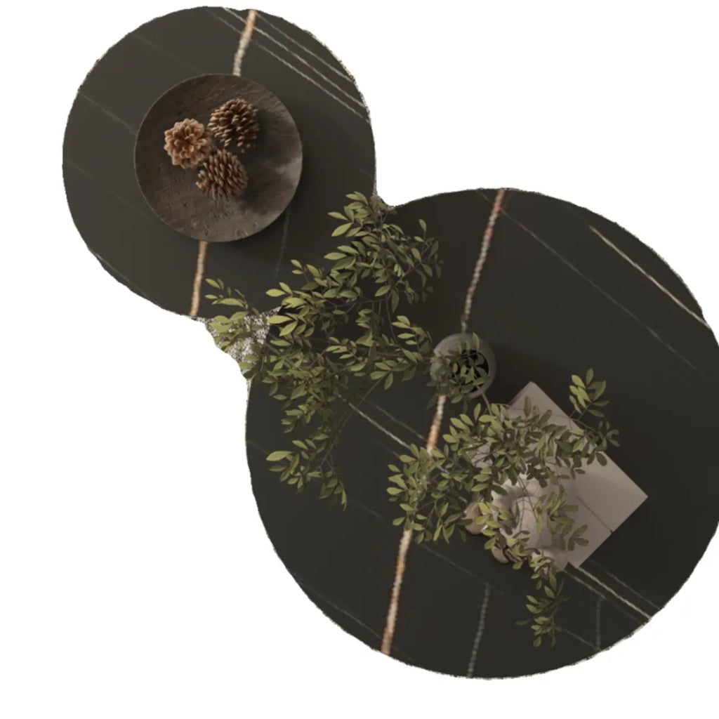 Table basse ronde minimaliste blanche avec plateau en pierre