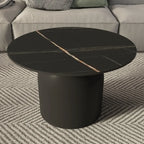 Table basse ronde minimaliste blanche avec plateau en pierre