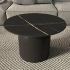 Table basse ronde minimaliste blanche avec plateau en pierre