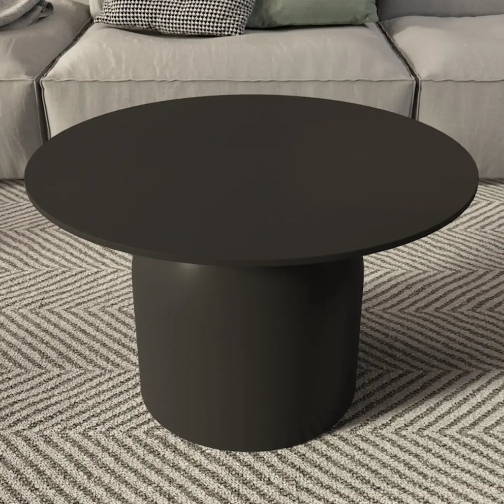 Table basse ronde minimaliste blanche avec plateau en pierre