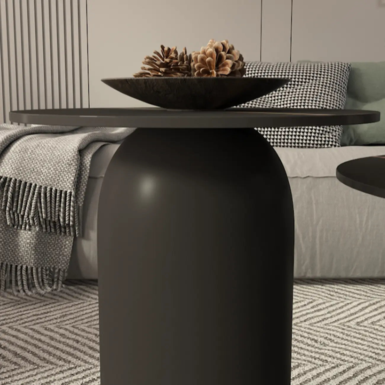 Table basse ronde minimaliste blanche avec plateau en pierre