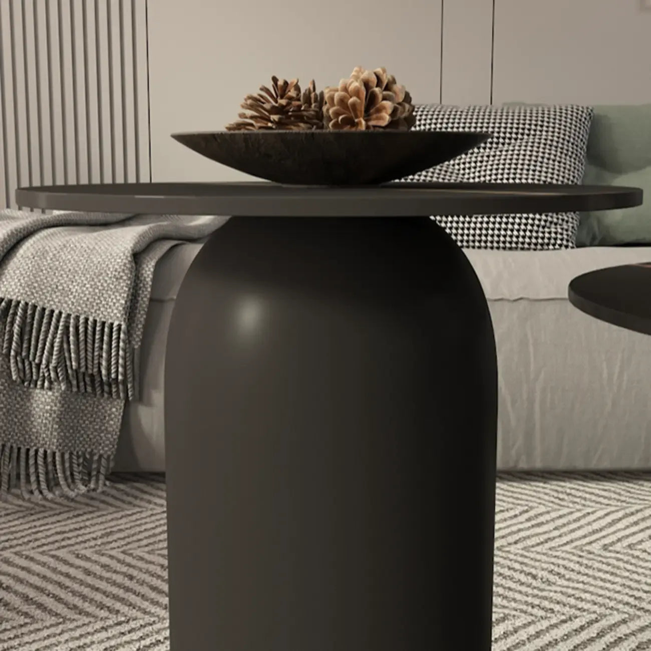 Table basse ronde minimaliste blanche avec plateau en pierre