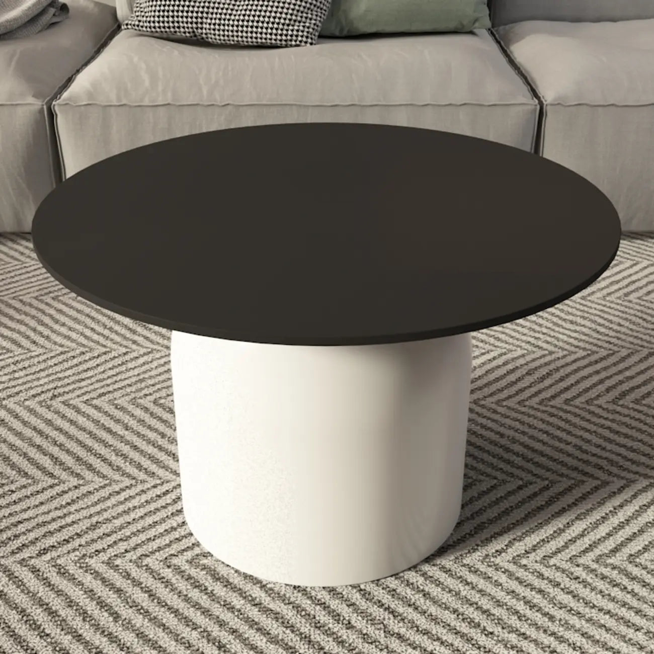 Table basse ronde minimaliste blanche avec plateau en pierre