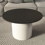 Table basse ronde minimaliste blanche avec plateau en pierre