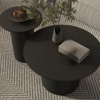 Table basse ronde minimaliste blanche avec plateau en pierre