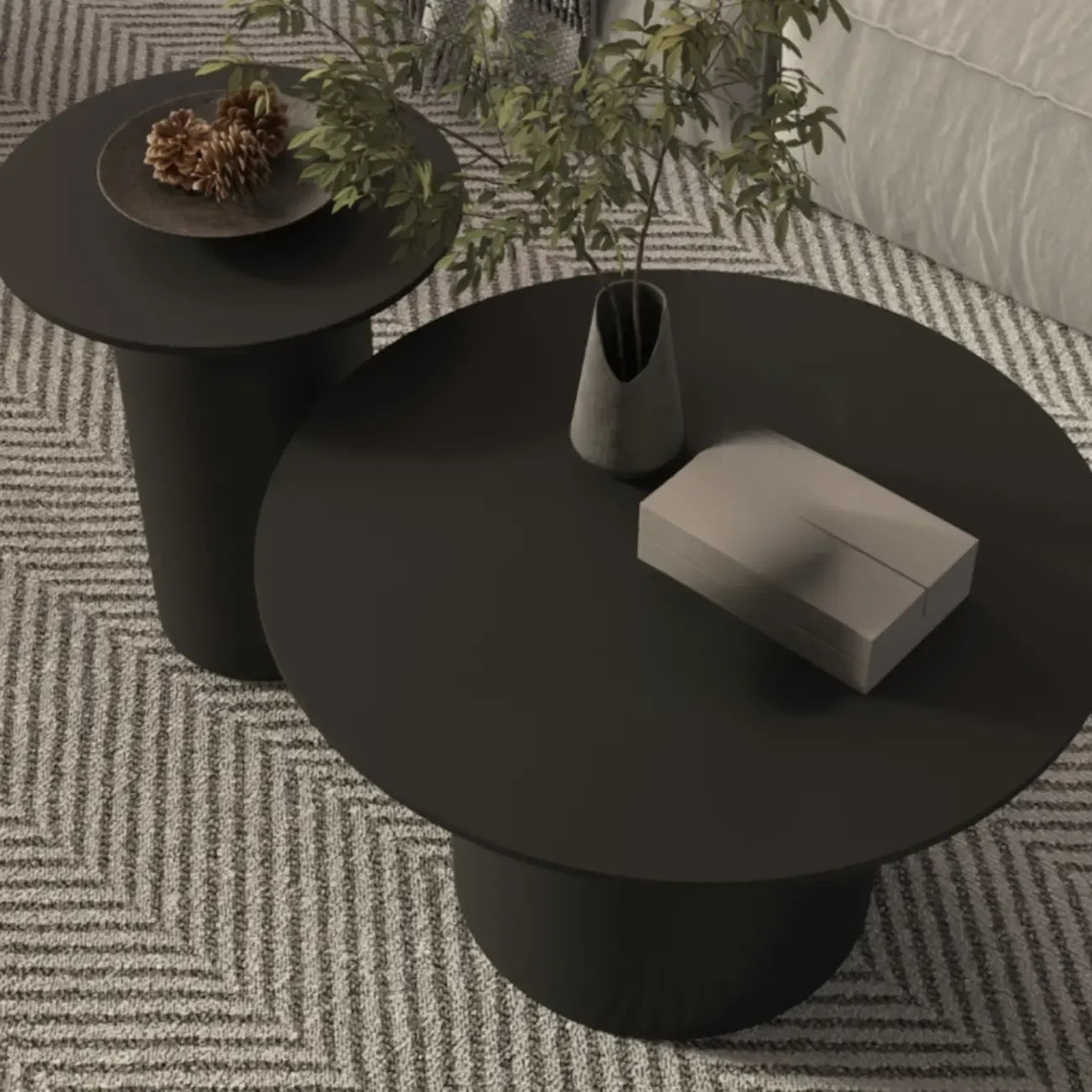 Table basse ronde minimaliste blanche avec plateau en pierre