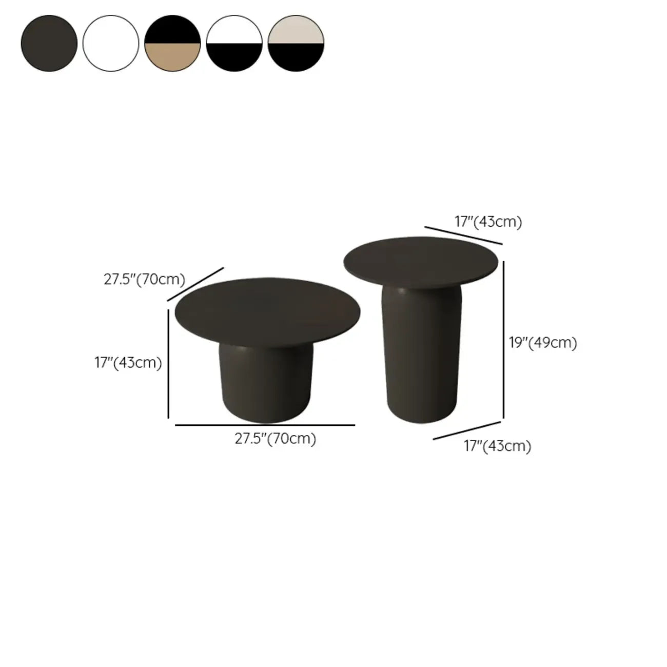 Table basse ronde minimaliste blanche avec plateau en pierre