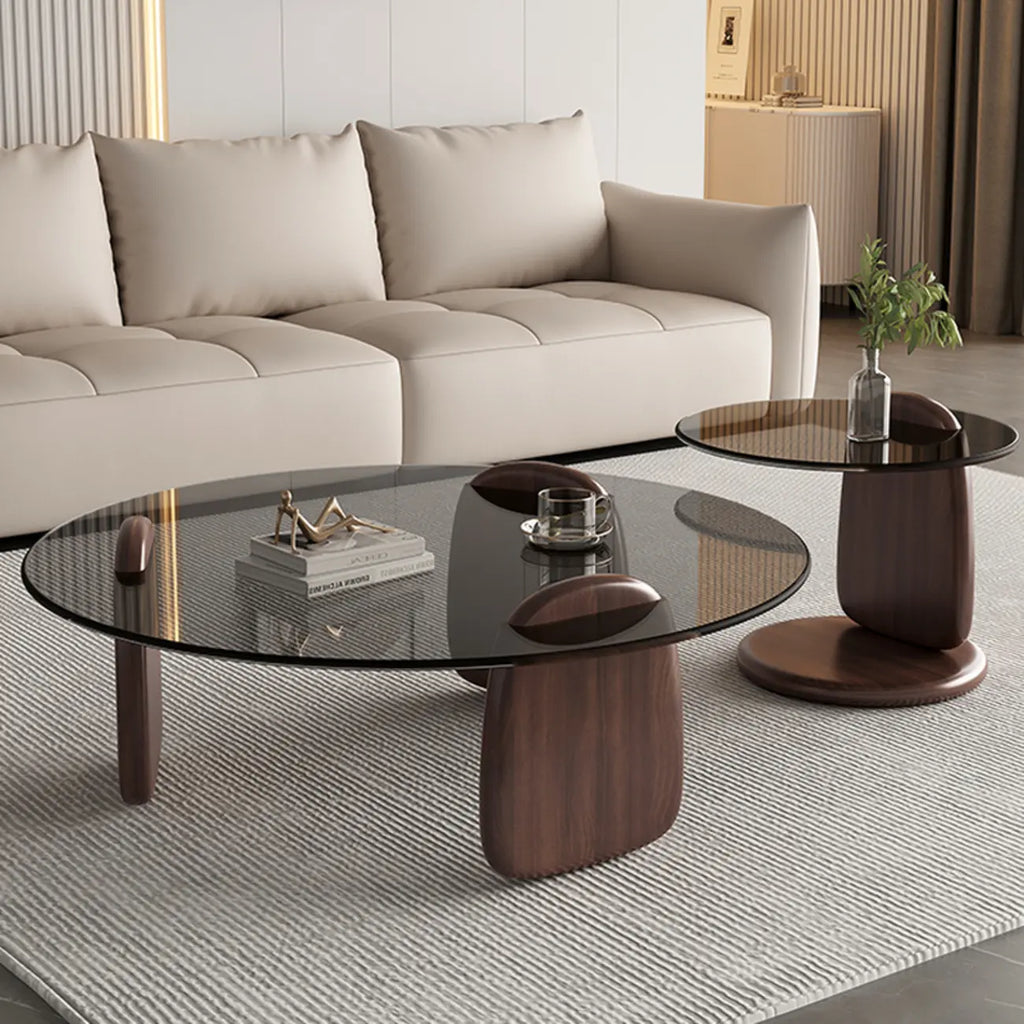 Table basse ronde moderne en verre avec piédestal