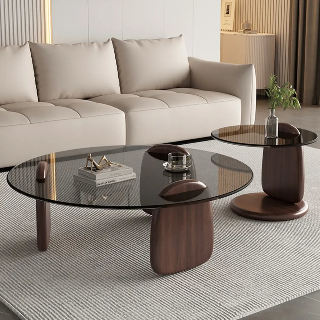 Table basse ronde moderne en verre avec piédestal
