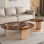 Table basse ronde moderne en verre avec piédestal