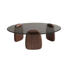 Table basse ronde moderne en verre avec piédestal