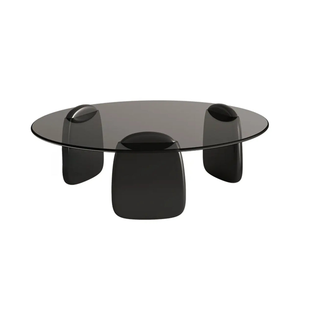 Table basse ronde moderne en verre avec piédestal