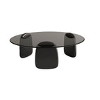 Table basse ronde moderne en verre avec piédestal