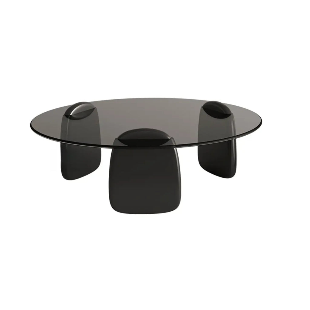 Table basse ronde moderne en verre avec piédestal