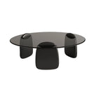 Table basse ronde moderne en verre avec piédestal