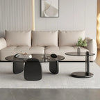 Table basse ronde moderne en verre avec piédestal