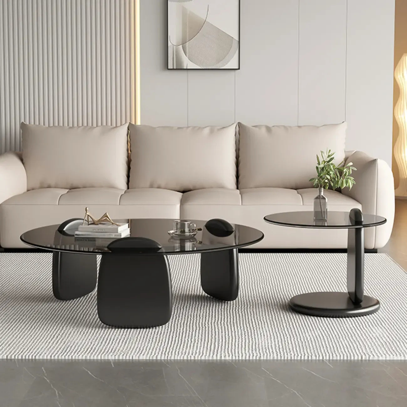 Table basse ronde moderne en verre avec piédestal