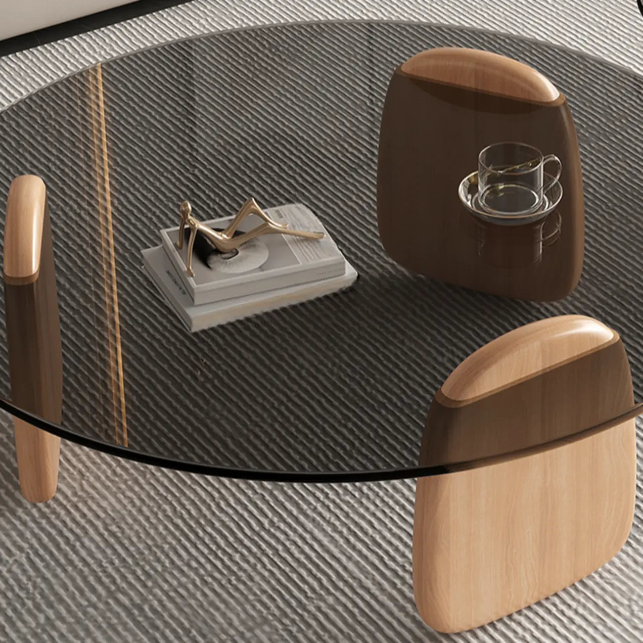 Table basse ronde moderne en verre avec piédestal