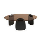 Table basse ronde moderne en verre avec piédestal