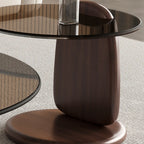 Table basse ronde moderne en verre avec piédestal