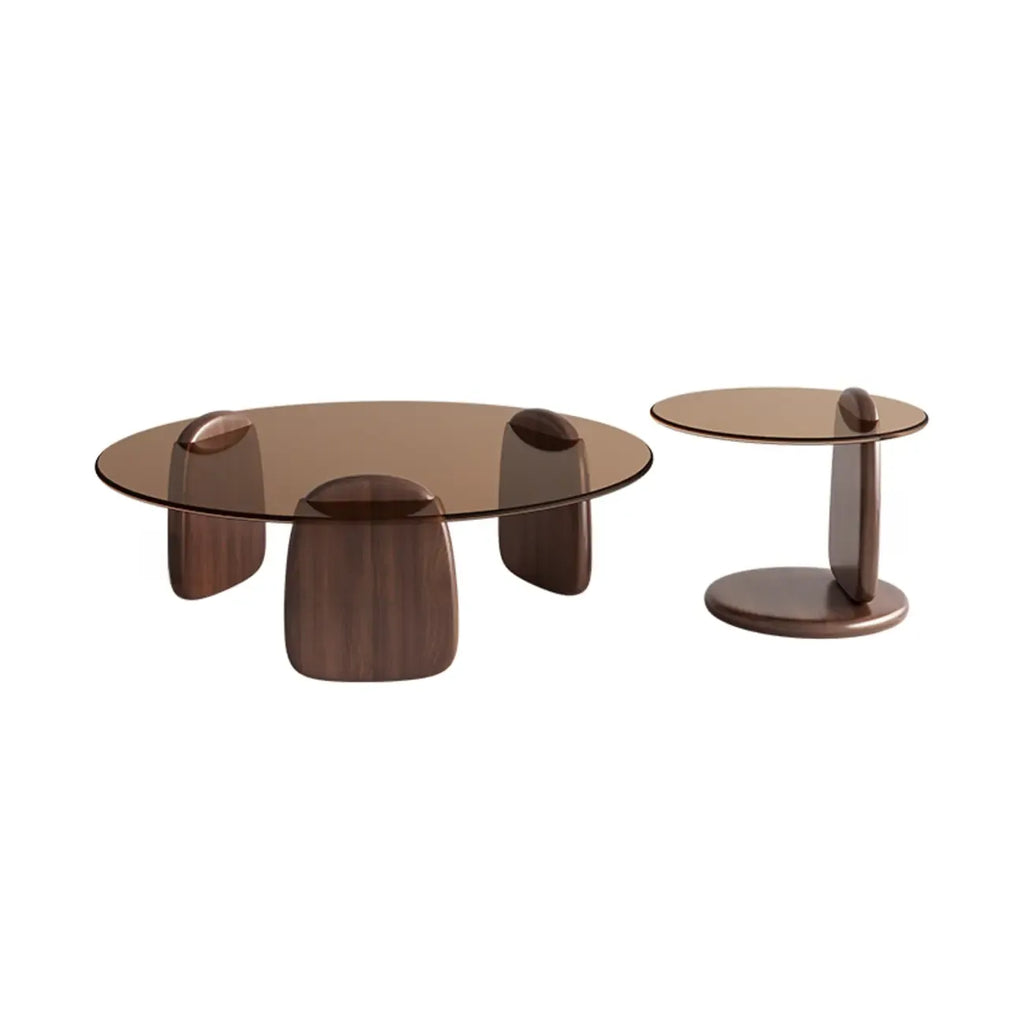 Table basse ronde moderne en verre avec piédestal