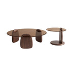 Table basse ronde moderne en verre avec piédestal