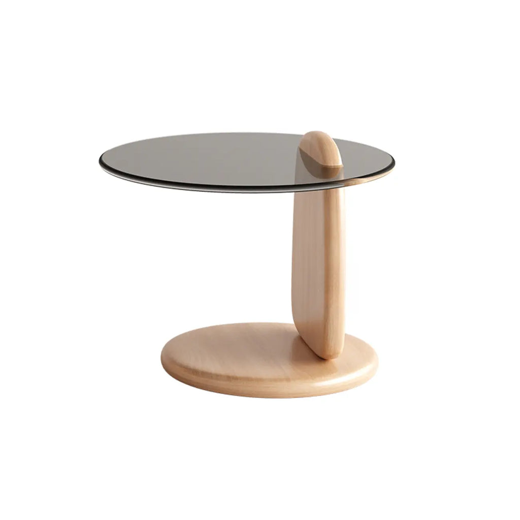 Table basse ronde moderne en verre avec piédestal
