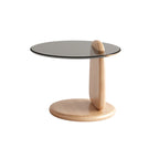Table basse ronde moderne en verre avec piédestal