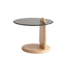 Table basse ronde moderne en verre avec piédestal
