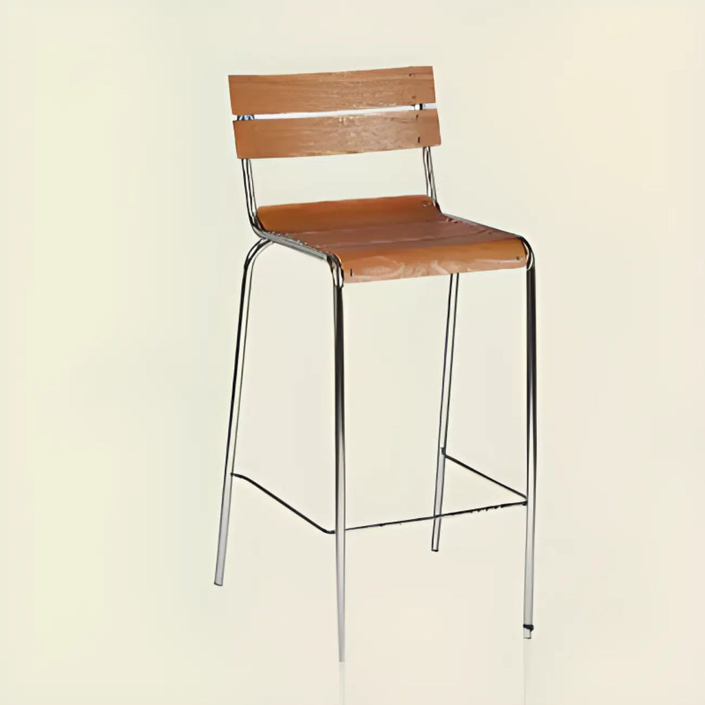 Tabourets de bar industriels en bois avec structure métallique et dossier