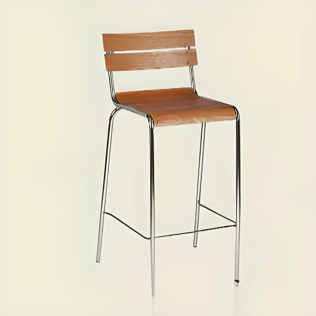 Tabourets de bar industriels en bois avec structure métallique et dossier