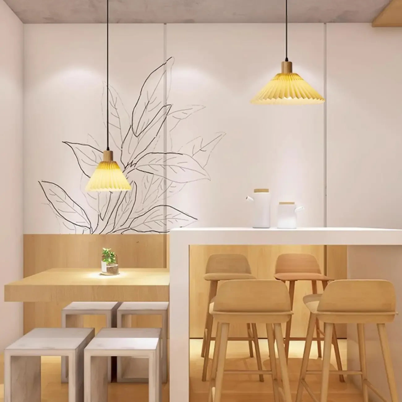 Suspension plissée beige moderne pour salle à manger
