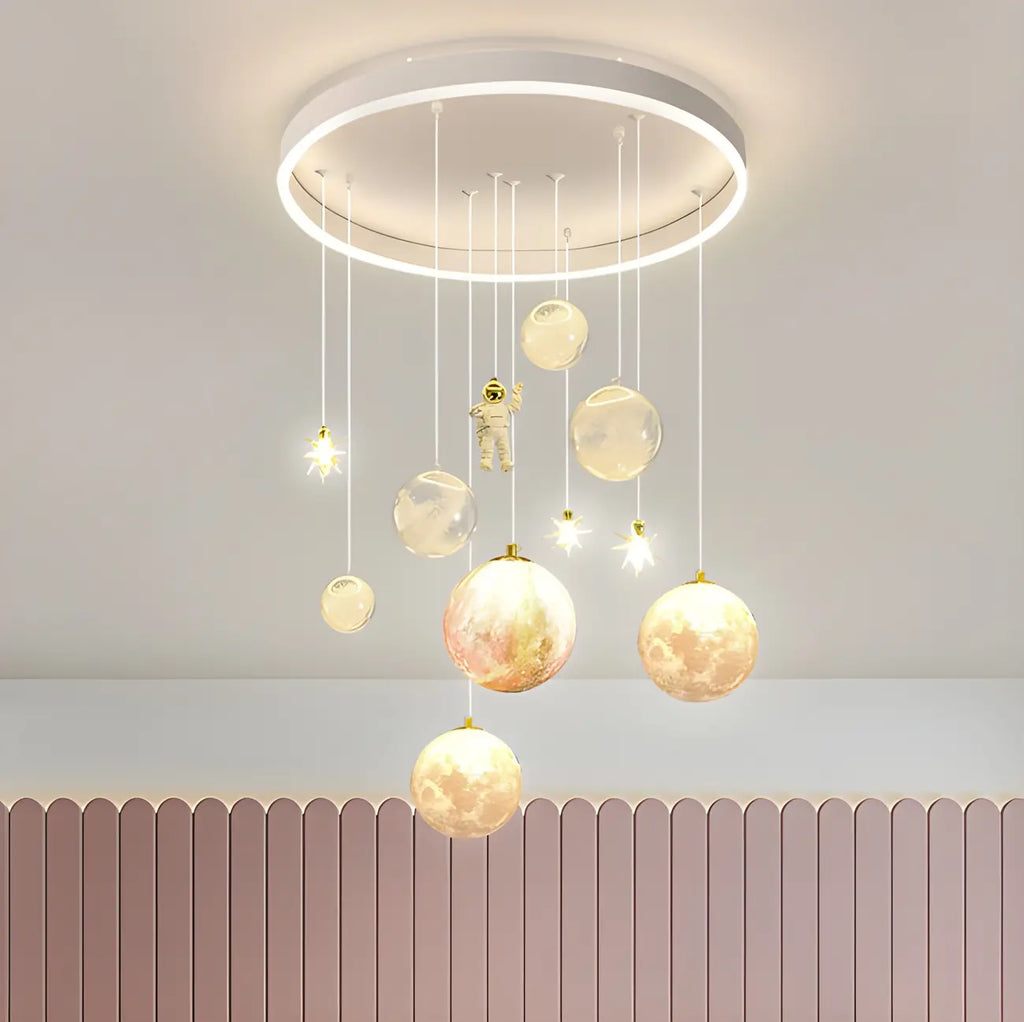 Suspension lumineuse Glam LED Planet à 7 lumières pour chambre d'enfant