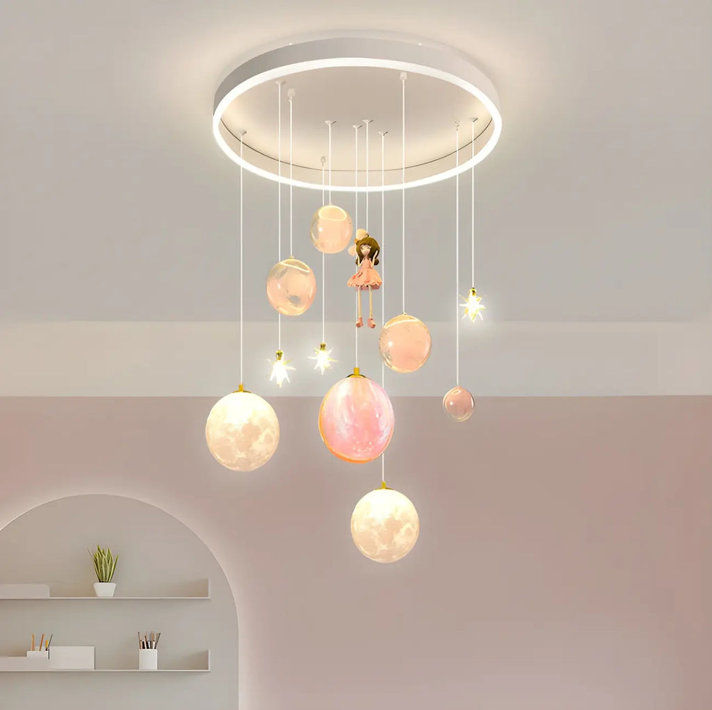 Suspension lumineuse Glam LED Planet à 7 lumières pour chambre d'enfant