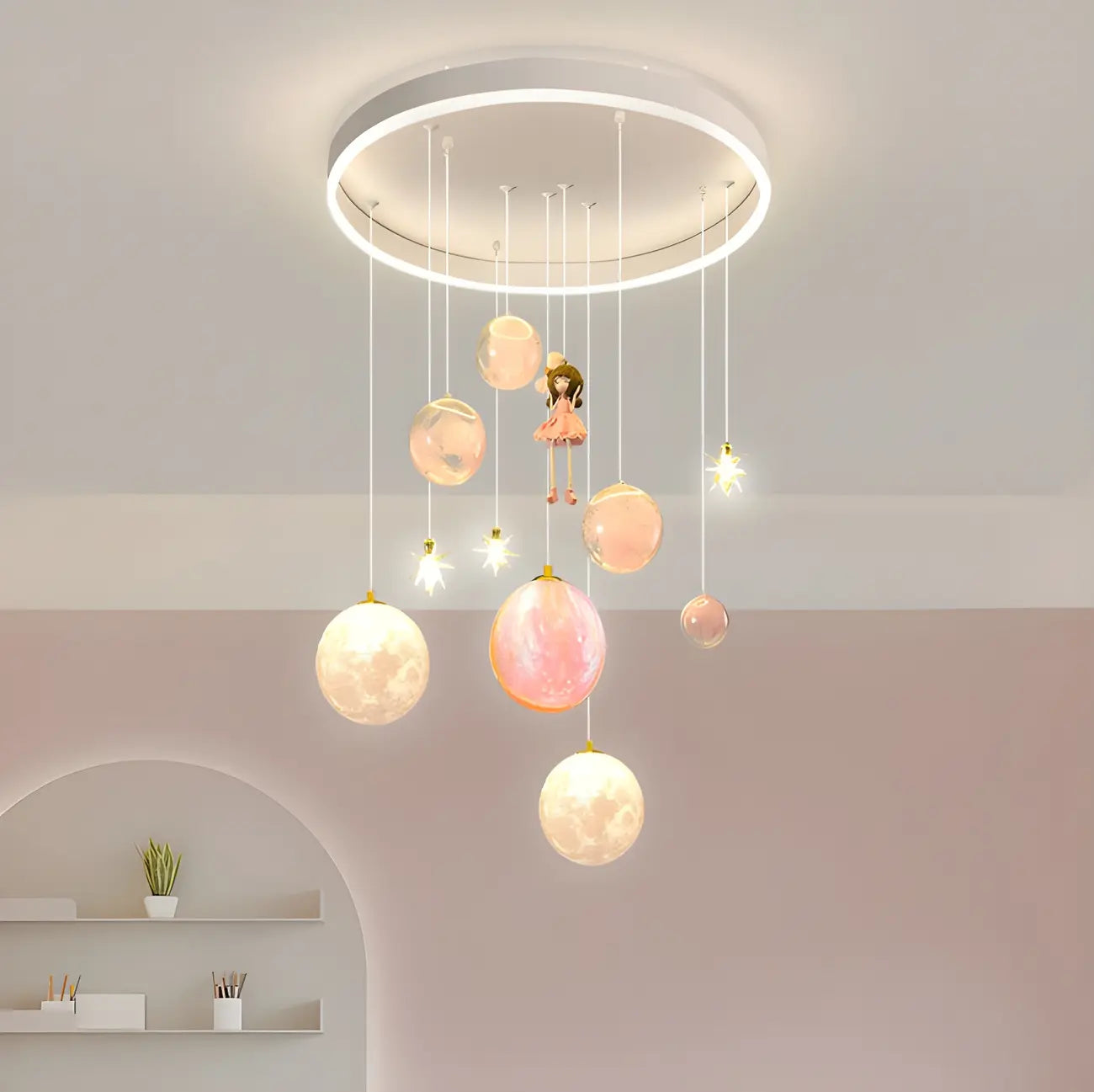 Suspension lumineuse Glam LED Planet à 7 lumières pour chambre d'enfant