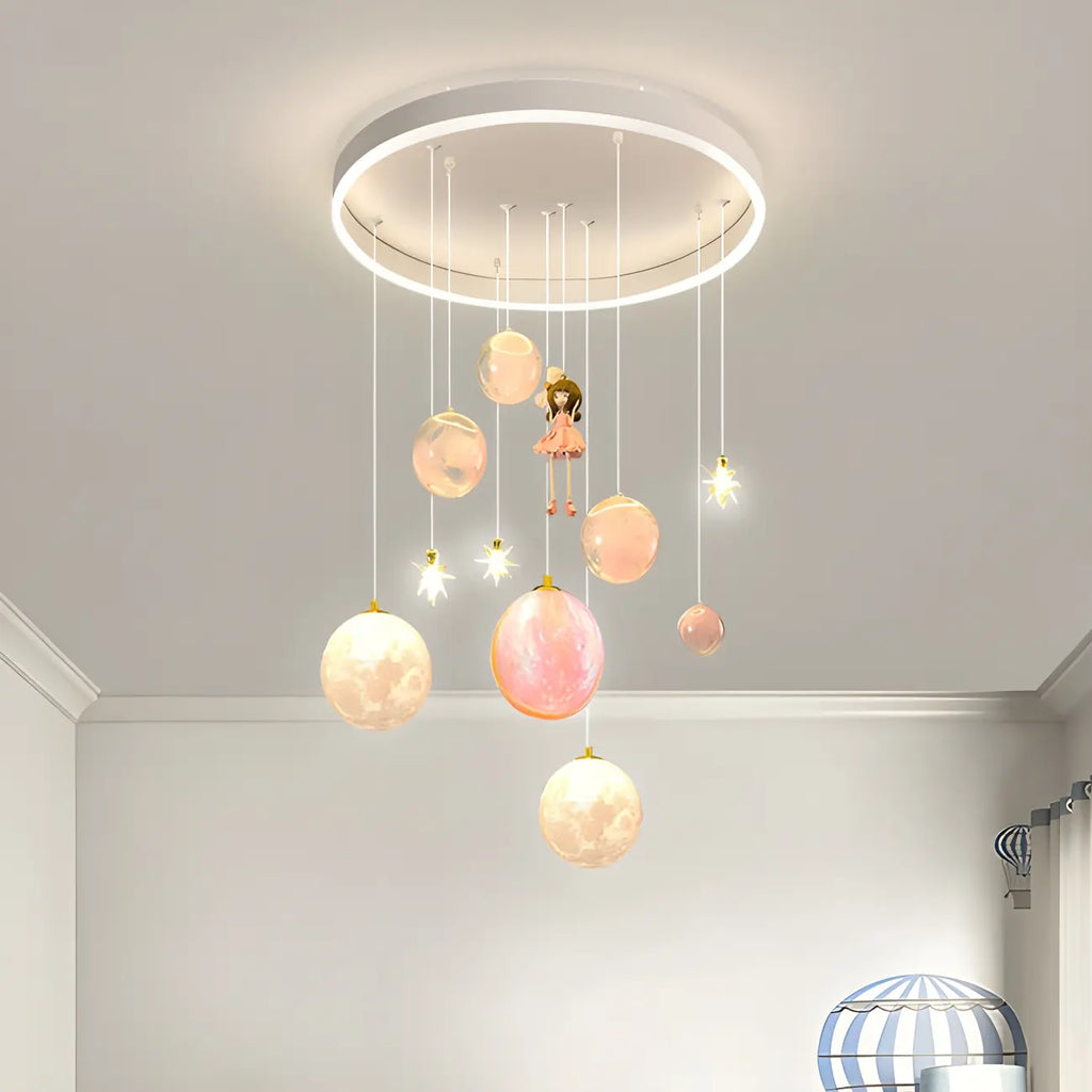 Suspension lumineuse Glam LED Planet à 7 lumières pour chambre d'enfant
