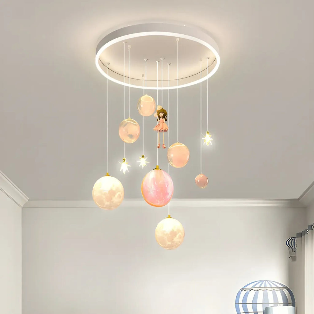 Suspension lumineuse Glam LED Planet à 7 lumières pour chambre d'enfant