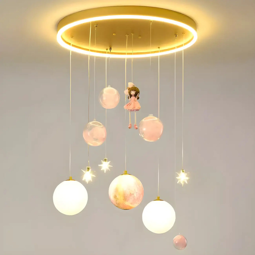 Suspension lumineuse Glam LED Planet à 7 lumières pour chambre d'enfant
