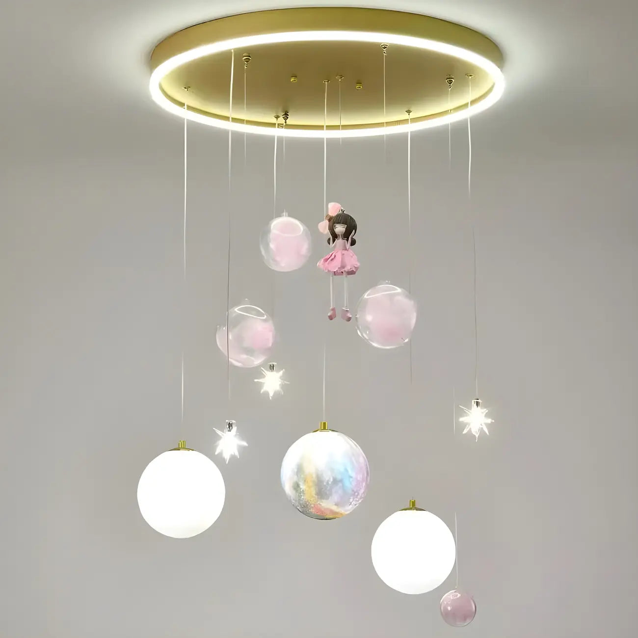 Suspension lumineuse Glam LED Planet à 7 lumières pour chambre d'enfant