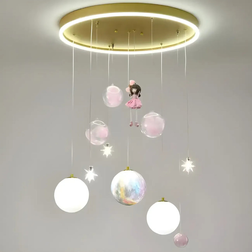 Suspension lumineuse Glam LED Planet à 7 lumières pour chambre d'enfant