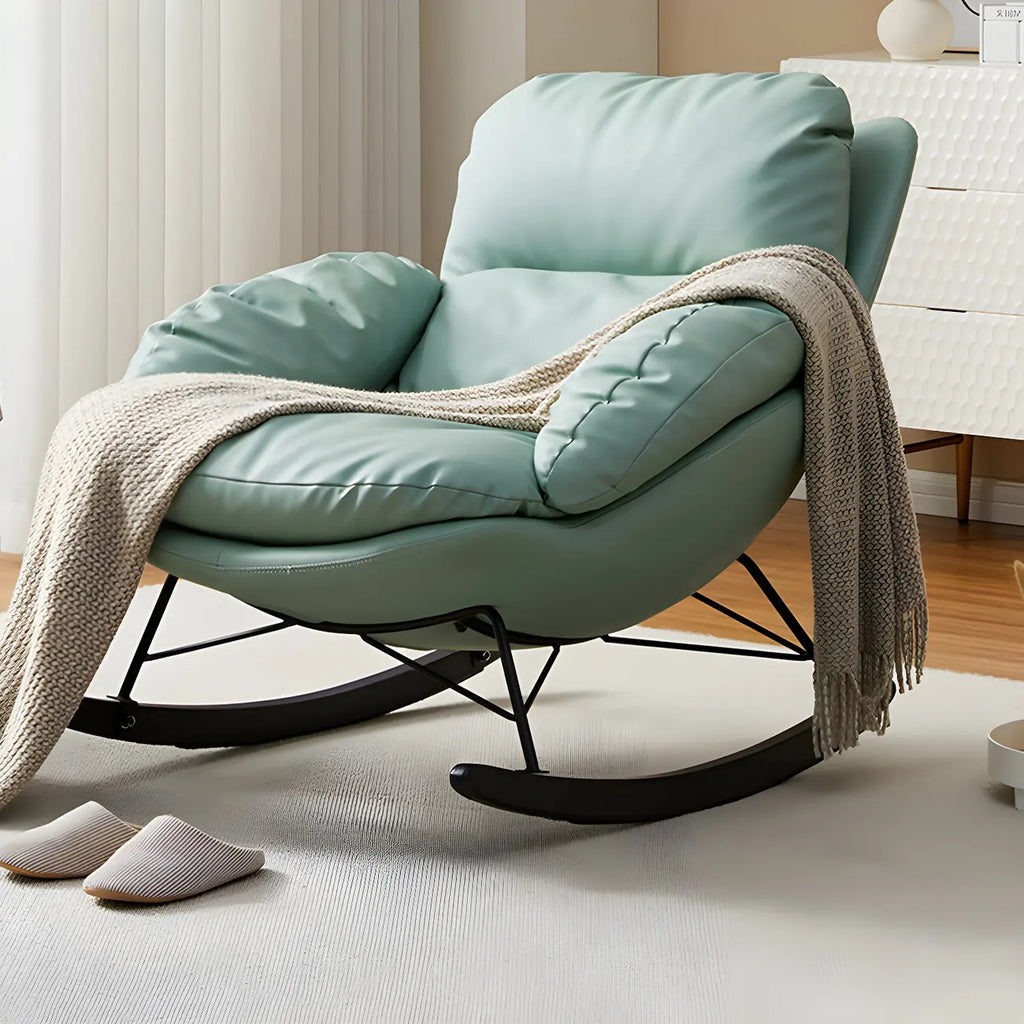 Fauteuil à bascule moderne en cuir bleu pour intérieur