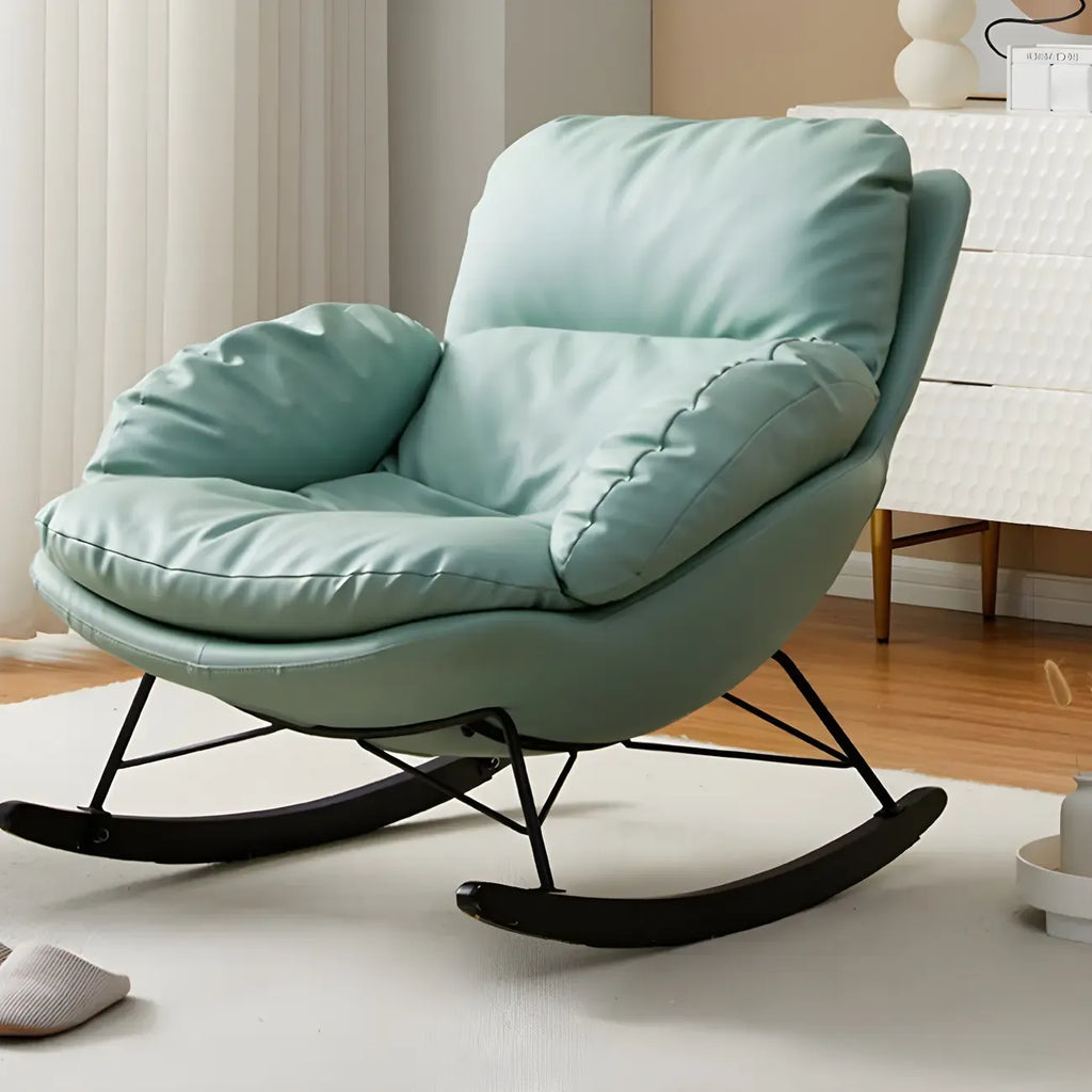 Fauteuil à bascule moderne en cuir bleu pour intérieur