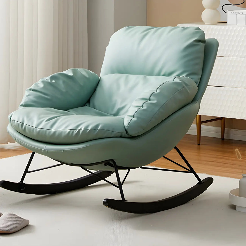 Fauteuil à bascule moderne en cuir bleu pour intérieur