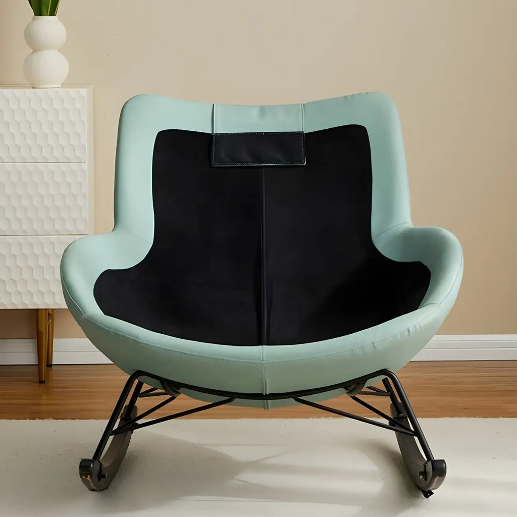 Fauteuil à bascule moderne en cuir bleu pour intérieur