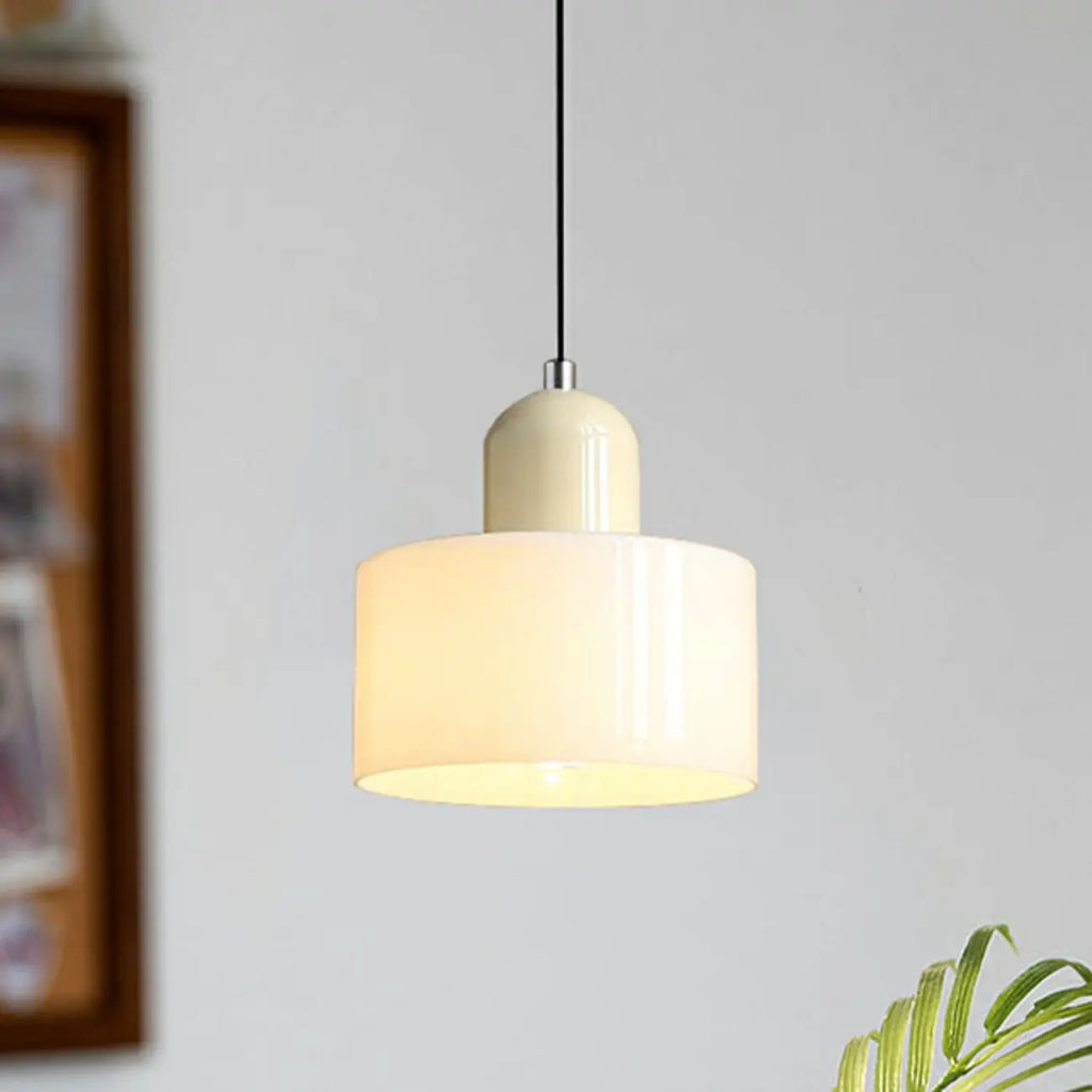Suspension moderne crème avec abat-jour en verre pour chambre