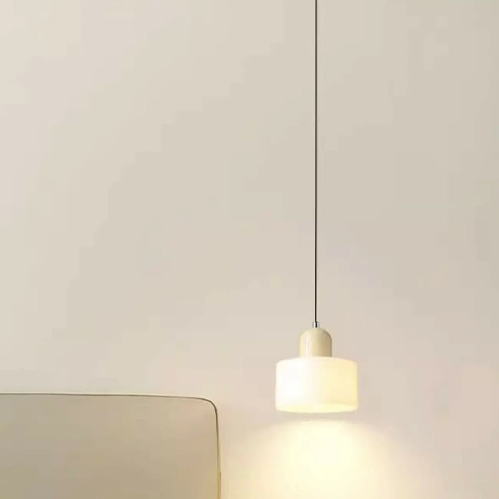 Suspension moderne crème avec abat-jour en verre pour chambre