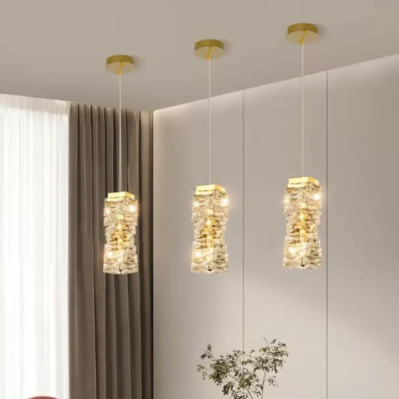 Suspensions d'extérieur modernes en cristal doré